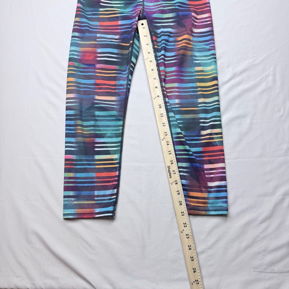 Athleta Laser Beam Sonar Capri leggings featuring a multicolor stripe pattern - Picture 3 of 9